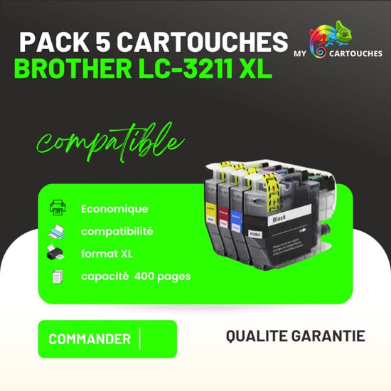 mycartouches Pack B/C/M/Y Cartouche D'encre  BROTHER LC-3211/ 3213 XL Pack de 5 Cartouches  Compatibles