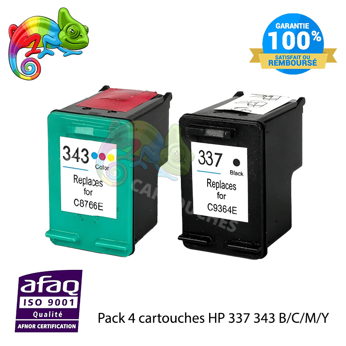 Cartouches Compatibles HP 337 XL Noir + 343 XL Couleur - Pour Deskjet, Officejet, Photosmart Série 5940, 5980, Etc.