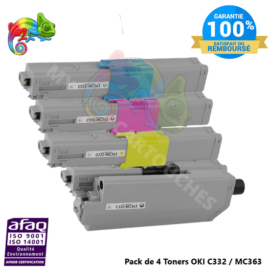 mycartouches Toner/Laser Pack de 4 Toners Laser  Compatible  Pour OKI C332-MC363