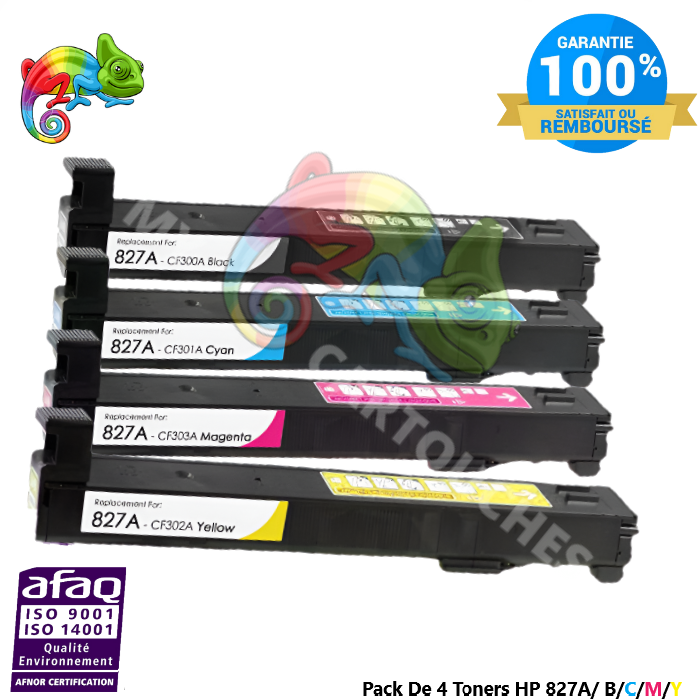 Pack De 4 Toners Laser Pour HP 827A (CF300A,301,302,303) Compatibles B/C/M/Y