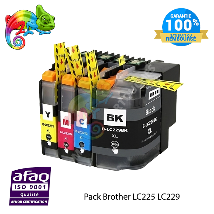 Pack de 4 Cartouche d'encre Brother LC225 LC229 (LC225XL/LC229XL) Compatible