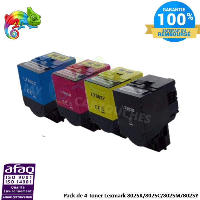 Pack de 4 Toner laser compatible avec Lexmark 802S 80C2S B/Y/M/C