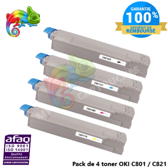 Pack de 4 Toners Laser Compatible Pour OKI C 801 / C 821