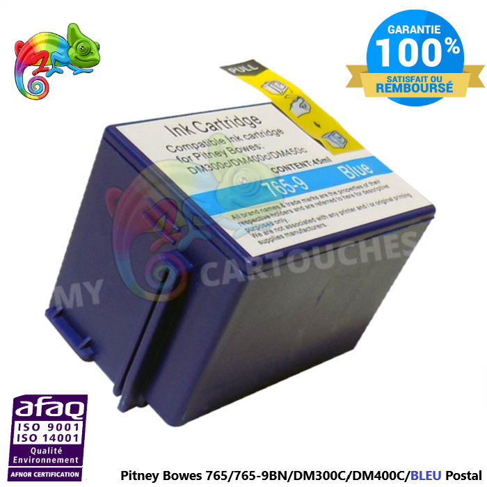 Cartouche d'Encre Compatible Bleu Postal Pitney Bowes 765-9BN pour DM300C et DM400C