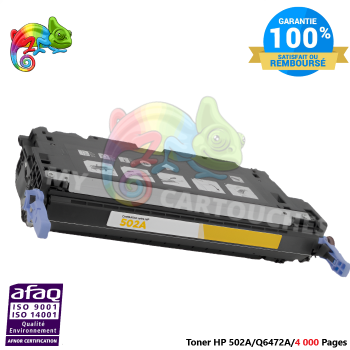 Toner Laser Pour HP 502A Yellow Toner laser HP (Q6472A) Compatible