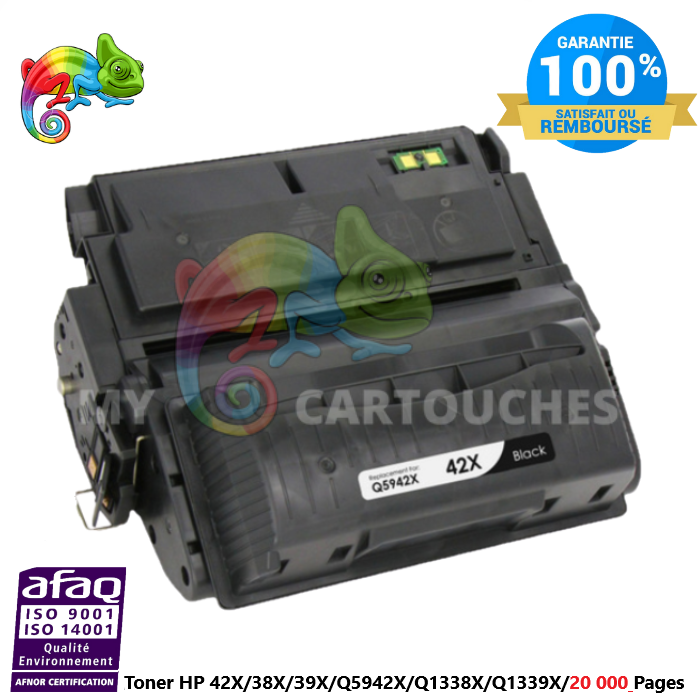 Toner Laser Pour HP 42X/38X/39X Noir (Q5942X) (Q1338X) (Q1339X) Compatible