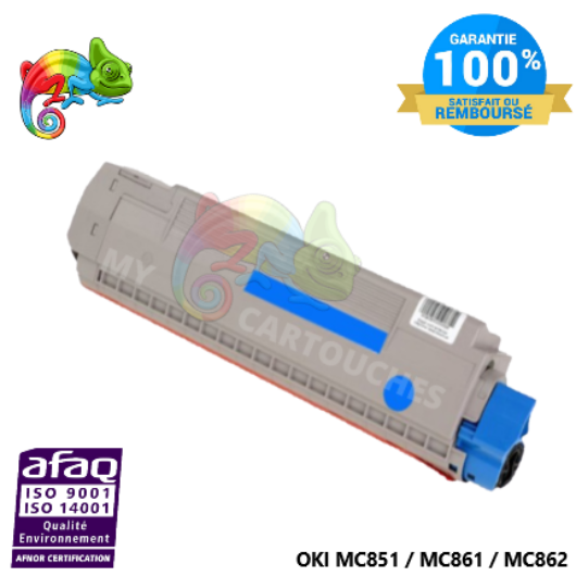Toner Laser Cyan Compatible Pour OKI MC851 / MC861 / MC862 (44059167)
