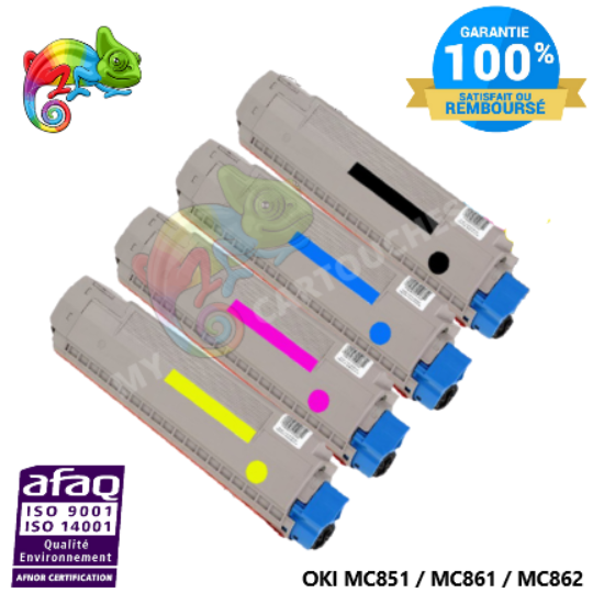 Pack de 4 Toners Laser Compatible Pour OKI MC 851/ MC 861 / MC 862