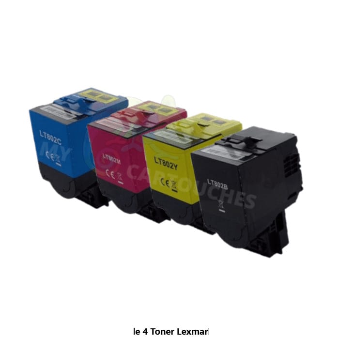 MyCartouches Toner/Laser B/Y/M/C / 2500 Pages Noir / 80C2SK0 Pack 4 Toners Lexmark 802S: CX310 dn, CX410 de