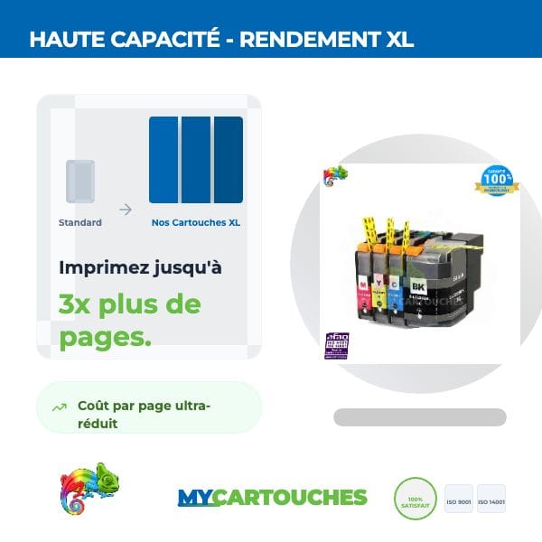 mycartouches Pack B/C/M/Y / black :3500pages / couleur : 1500pages / B8B22UB/CL /  LC22U Pack de 4 Cartouches BROTHER LC-22UB/CL Compatibles