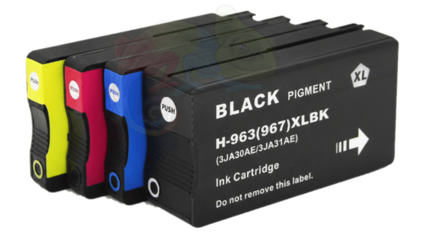 mycartouches ads Jet d'encre B.C.M.Y / BK 2000 pages/CL 1600 pages / H963XL/967XL /  3JA30AE Pack de 4 cartouches HP 963 XL - B,C,M,Y - Niveau d'encre