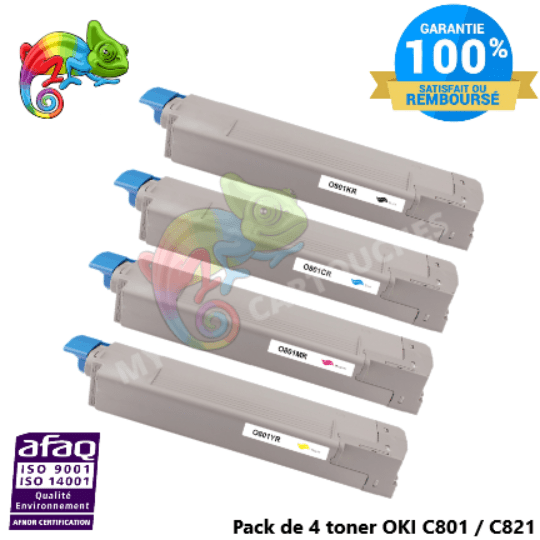 mycartouches Toner/Laser Pack de 4 Toners Laser Compatible Pour  OKI C 801 / C 821