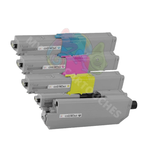 mycartouches Toner/Laser B.C.M.Y / COULEUR:3 000 Pages / C332/MC363 Pack de 4 Toners Laser  Compatible  Pour OKI C332-MC363