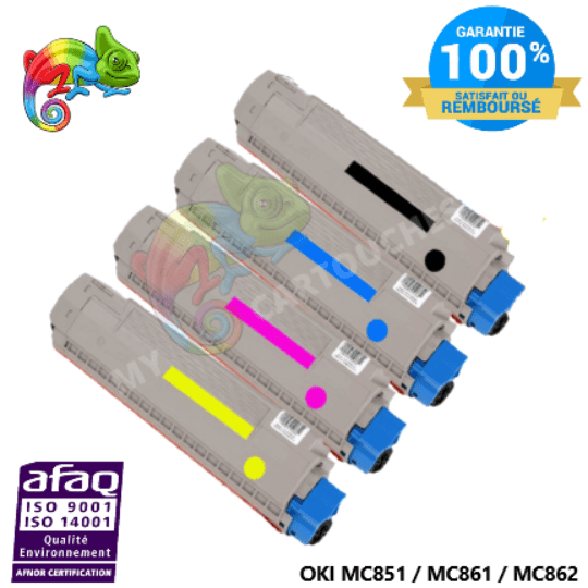 mycartouches Toner/Laser B.C.M.Y / OKI MC 851 / MC 861 / MC 862 Pack de 4 Toners Laser Compatible Pour  OKI MC 851/ MC 861 / MC 862