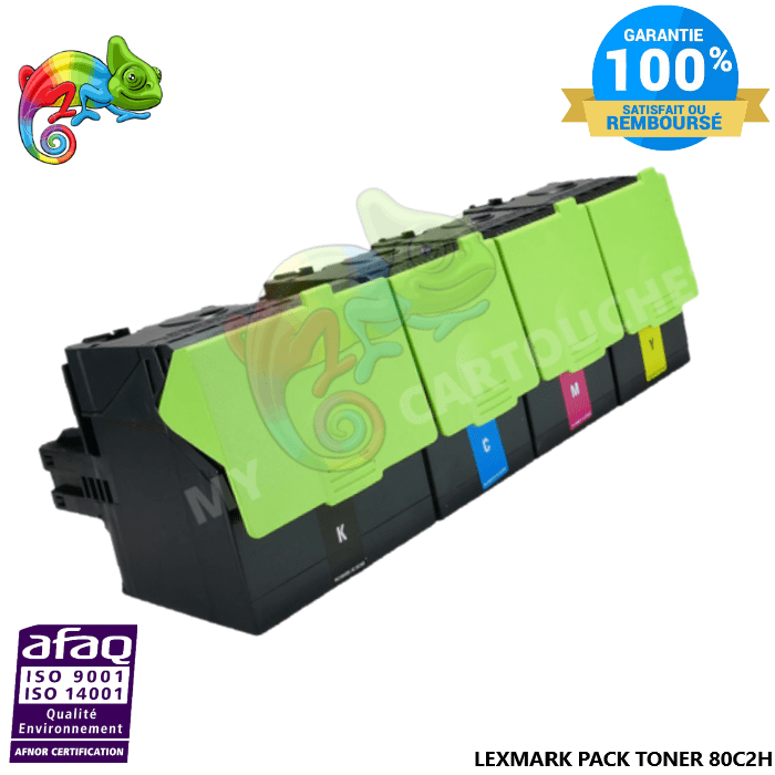 MyCartouches Toner/Laser B.C.M.Y / NOIR : 4000 pages / C.M.Y : 3000 pages / 802H/ 80C2H Pack de 4 Toners  Lexmark pour CX410 / CX510 compatible 80C2H0 / 80C2HE / 802H