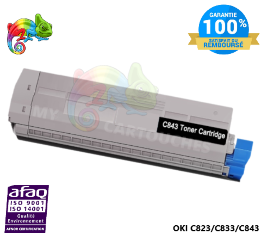 Toner Laser Compatible Pour OKI C823, C833, C843 Noir 