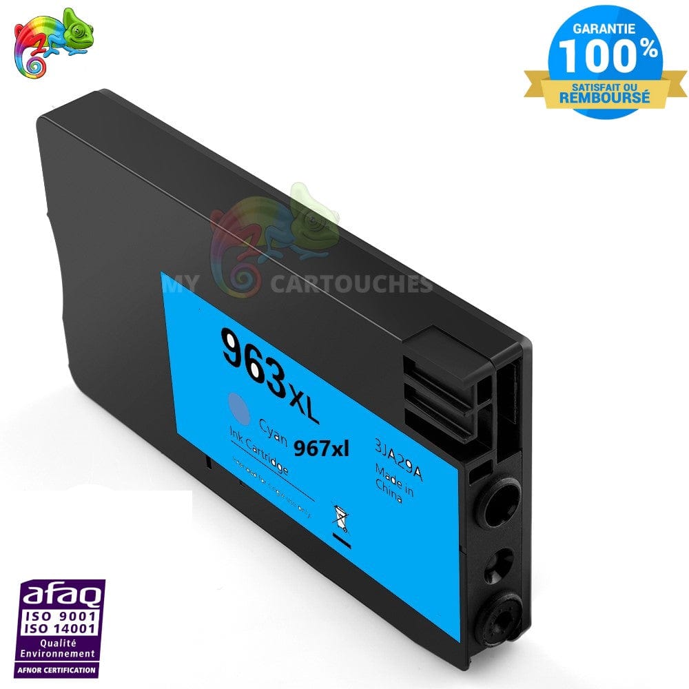 mycartouches ads Jet d'encre Cyan / 25.5 ML / 1600 pages / H963XL/967XL / 3JA27AE Compatible HP 963/967 XL - Cyan - Niveau d'encre