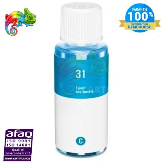 mycartouches ads eco-tank Cyan / 70 ML / H32/31/30 /  1VU26AE Flacon d'encre HP 30 / 31 / 32 Cyan Flacon d'encre HP Compatible