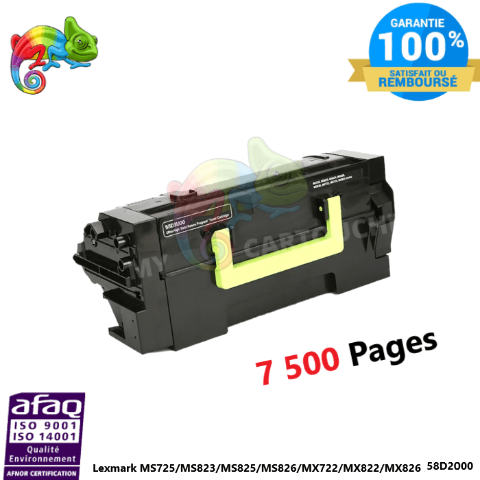 mycartouches Toner/Laser Black / 7500 pages / 58D2000 Toner laser compatible avec Lexmark 582 ( 58D2000 ) Noir