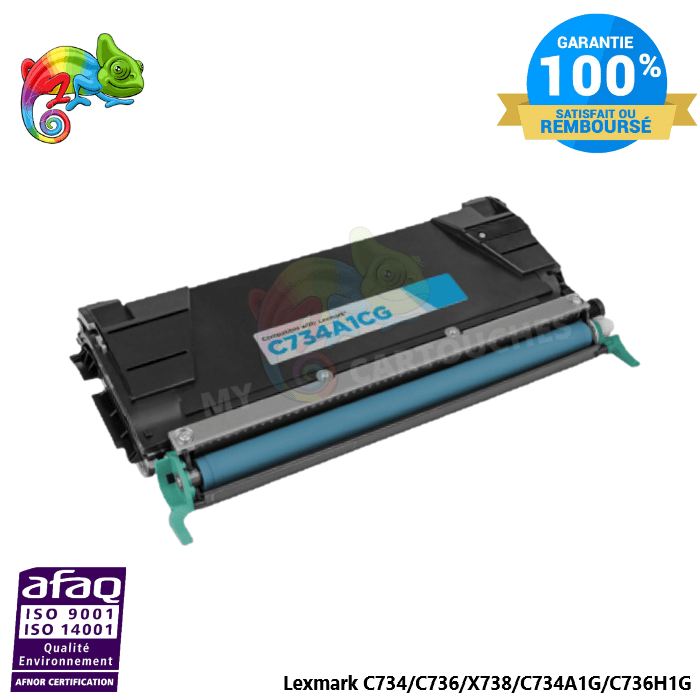MyCartouches Toner/Laser Cyan / 6000 pages / C734A1CG Toner laser compatible avec Lexmark C734 Cyan