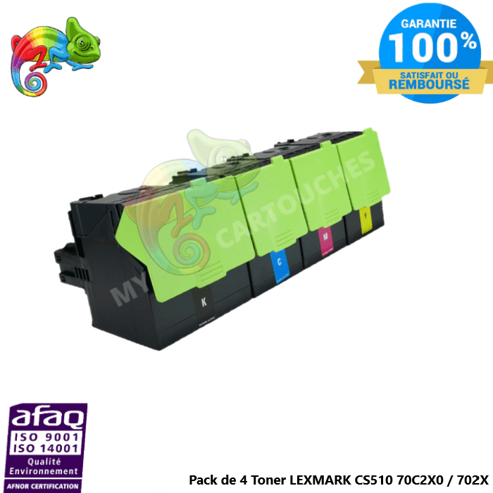 MyCartouches Pack B/C/M/Y / 4000 pages / CS510 Toner laser compatible avec Lexmark CS510 Pack 702X